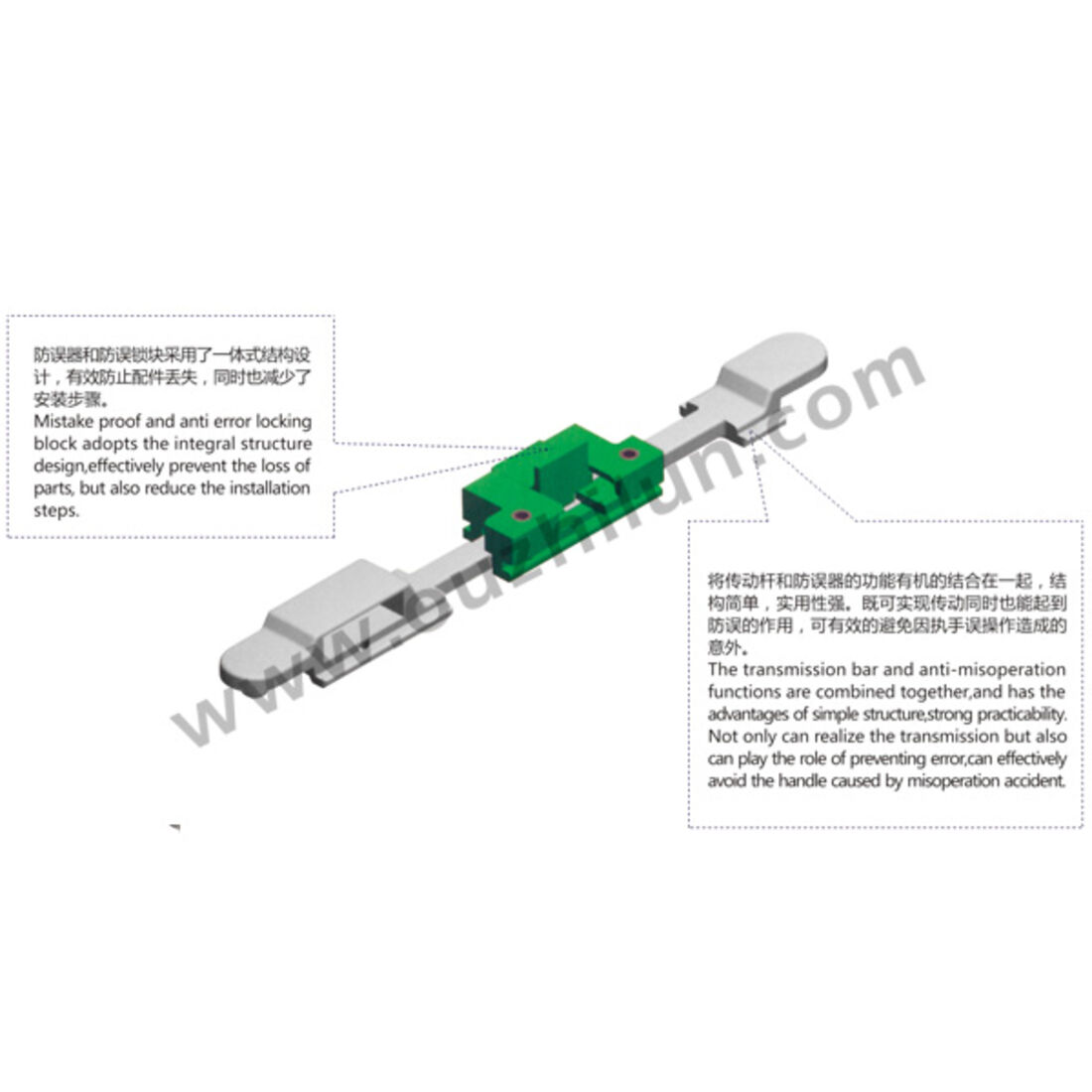 Transmission rod with block locking device